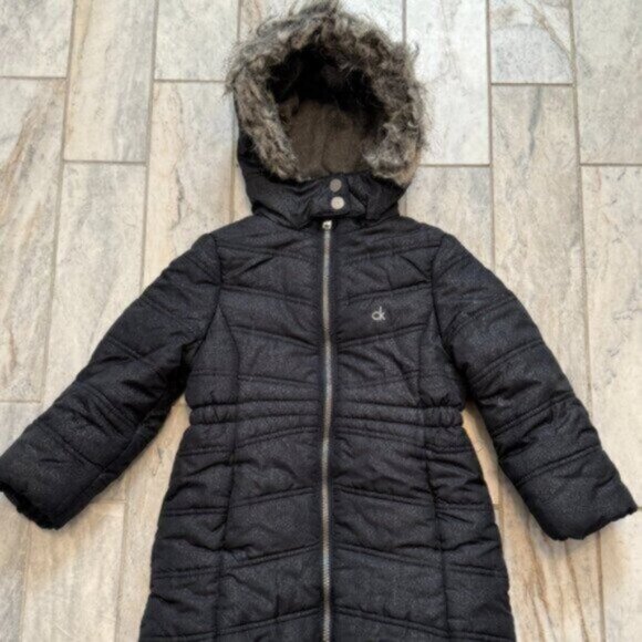 Calvin Klein Jeans girls size 3T black w/ silver speckled Winter puffer coat - Picture 1 of 7